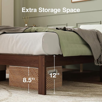 Novilla 12 Inch Wooden Twin Bed Frame, Platform Twin Size Bed Frame Without Headboard, Sturdy Wood Slat Support, No Box Spring Needed, Easy Assembly, Walnut