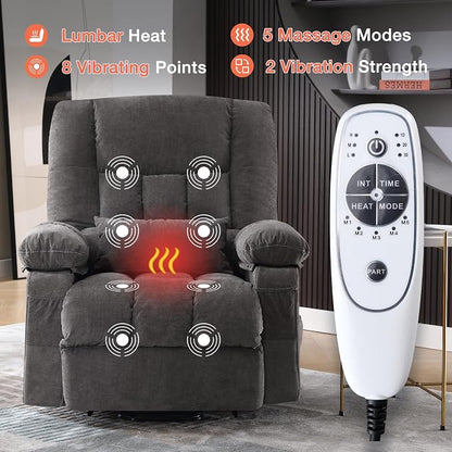 MAHOMICO Power Lift Recliner Chair for Elderly with Vibration Massage and Lumbar Heating, Electric Lift Recliner Single Sofa with Side Pocket and USB Charge Port for Living Room