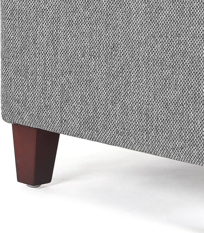 Adeco 17 Inch Square Linen Storage Ottoman for Living Room & Bedroom, Small Upholstered Footrest Stool with Hinged Lid and Wood Legs, Modern Accent Furniture, Light Gray