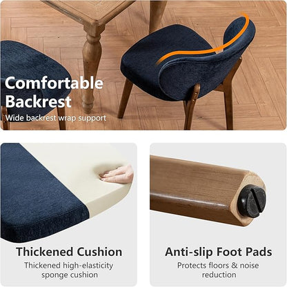 YOUNIKE Dining Chairs Set of 6 Modern Kitchen Dining Room Chairs Navy Blue | Chenille Fabric Upholstered Armless Side Accent Chair with Back Wide Padded Seat Wooden Leg, Soft, Breathable, Comfortable