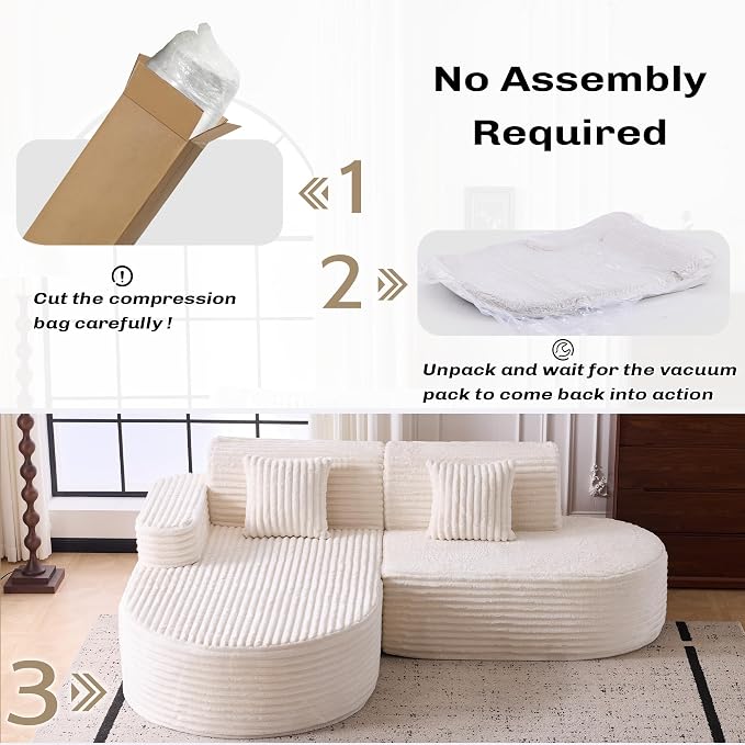 Modern Curved Boneless Sofa Couch, L-Shaped Corner Sofa, Corduroy Upholstered Cloud Sectional Couch for Living Room, Bedroom and Apartment,No Assembly Needed(Beige, Left Hand Facing)
