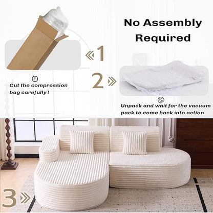 Modern Curved Boneless Sofa Couch, L-Shaped Corner Sofa, Corduroy Upholstered Cloud Sectional Couch for Living Room, Bedroom and Apartment,No Assembly Needed(Beige, Left Hand Facing)