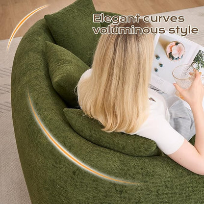 66" Curved Loveseat Sofa for Small Space, Boneless Chenille Boucle Cloud Couch, Luxury Extra High Back & Deep Seat, Oversized Comfort with No Assembly Required for Office, Dorm (Green)
