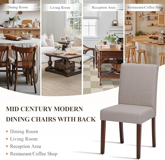 MALOL Upholstered Dining Chairs Set of 2, Modern Fabric Dining Room Chair, Wooden Dining Chair, Kitchen Side Chairs, Farmhouse Dinner Chair with High Back for Kitchen, Brown