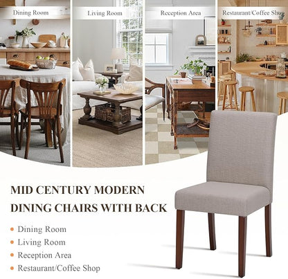 MALOL Upholstered Dining Chairs Set of 2, Modern Fabric Dining Room Chair, Wooden Dining Chair, Kitchen Side Chairs, Farmhouse Dinner Chair with High Back for Kitchen, Brown