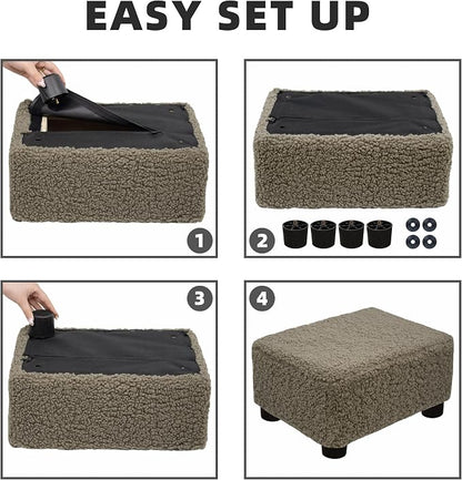 CAROLMADE Small Foot Stool Ottoman Footstool with Legs Under Desk Footrest for Living Room Bedroom and Office, Soft Coffee