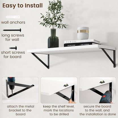 Axeman 12 Inch Deep Floating Shelves 30 Inches Long Set of 2 | 30'' x 12'' Rustic White Wood Shelves for Wall, Extra Deep Wall Shelves for Living Room Bathroom Kitchen
