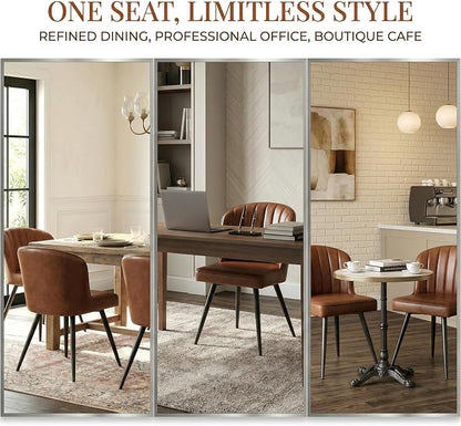 ROCITY Brown Leather Dining Chairs Set of 4 Upholstered Dining Room Chairs with Back Mid Century Modern Accent Chairs Armless Side Chairs for Kitchen/Dining Room/Living Room
