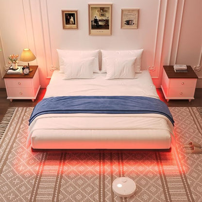 Awesofurni Floating Bed Frame Queen Size, Queen Bed Frame with Smart LED Lights, Heavy Duty Modern Metal Platform Bed No Box Spring Needed - Easy Assembly and Noise Free