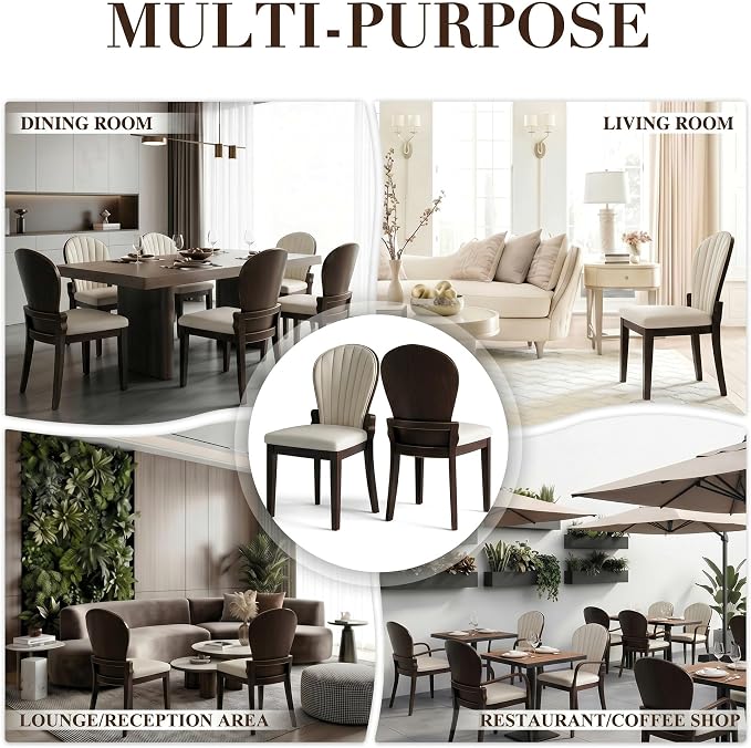 LIKIMIO Dining Chairs Set of 2, Leather Dining Chairs with Solid Wood Frame, Modern Dining Room Chairs with 350lbs Capacity and 19.6" Wide Seat, Upholstered Kitchen Chairs for Adults, Beige