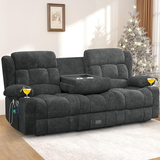 Loveseat Recliner Sofa, 3 Seater Minimalist Style Reclining Loveseat with Flip Back Console, USB Charge Ports, Cup Holders, Recliner Love Seat Couches for Living Room, RV, Gray
