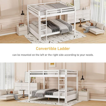 Merax Queen Size Bunk Bed - Solid Pine & MDF Frame, Heavy Duty 600lb Capacity, Space Saving Design with Safety Guard Rails & Ladder, No Box Spring Needed,White