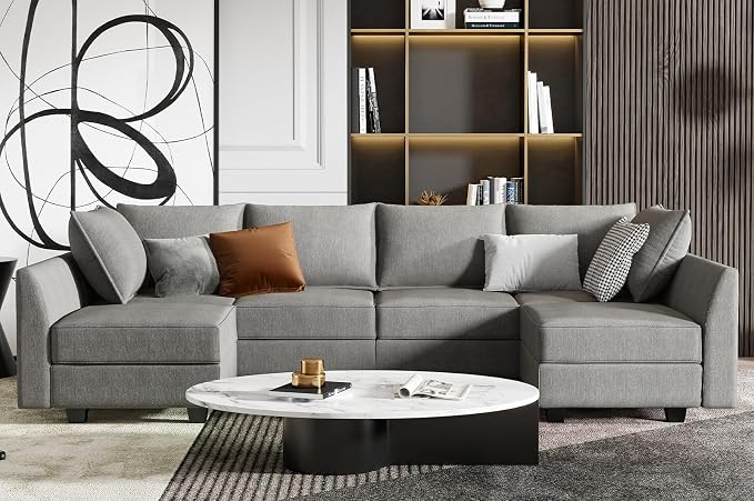 HONBAY Modular Sectional Sofa U Shaped Sectional Modular Sofa with Storage Convertible Sectional Couch for Living Room, Grey