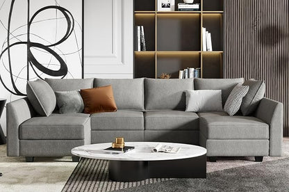 HONBAY Modular Sectional Sofa U Shaped Sectional Modular Sofa with Storage Convertible Sectional Couch for Living Room, Grey