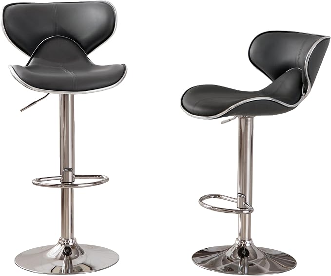 Roundhill Furniture Masaccio Cushioned Leatherette Upholstery Airlift Swivel Barstool, Set of 2, Grey