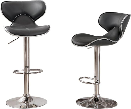 Roundhill Furniture Masaccio Cushioned Leatherette Upholstery Airlift Swivel Barstool, Set of 2, Grey