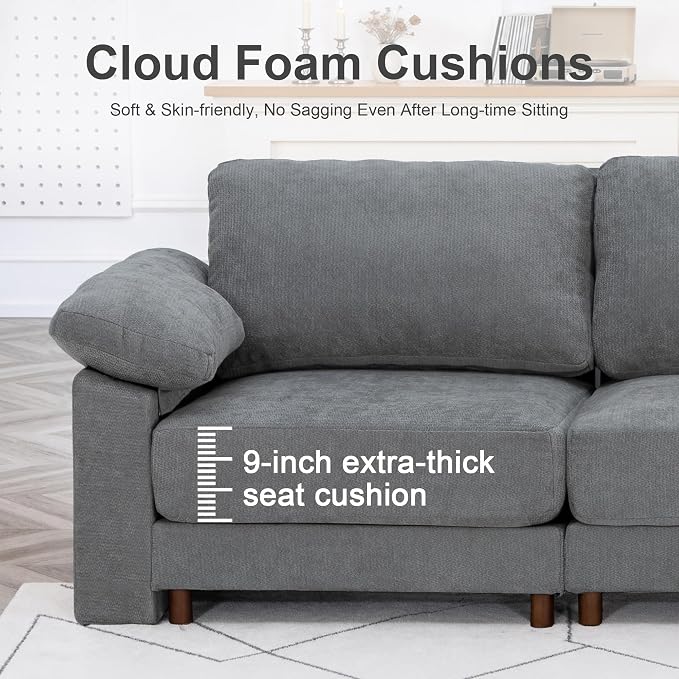 Oversized L Shaped Sectional Couch for Living Room, Extra Large Deep Seat Modular Sectional Sofa with Washable Covers, Modern Cloud Couch for Apartment, Bedroom (Light Gray, Corner V Shape 6 Seat)