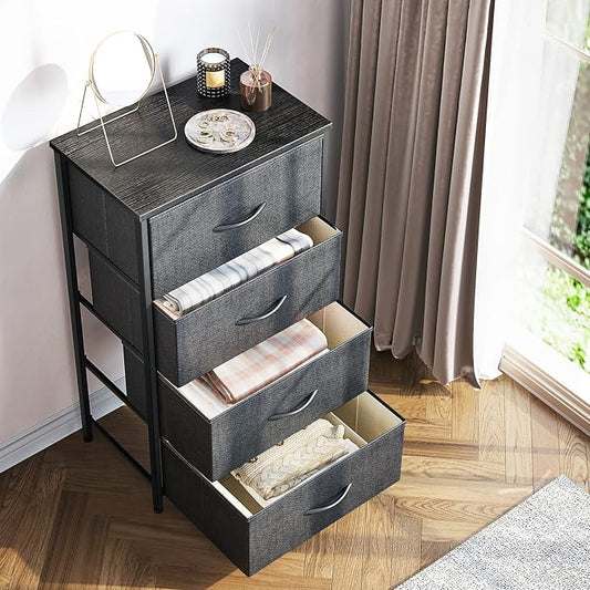 ODK Dresser for Bedroom with 4 Storage Drawers, Small Dresser Chest of Fabric Drawers with Sturdy Steel Frame, Wood Top, Dark Grey