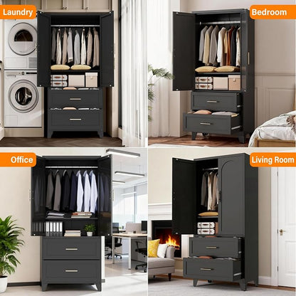 71" Tall Black Metal Storage Cabinet with 2 Doors, 2 Drawers, Interior Rail and Adjustable Shelf, Freestanding Utility Cabinet for Office, Laundry Room, Entryway, Garage and Home Storage