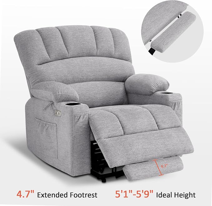 MCombo Power Lift Recliner Chair for Elderly, Lift Chair with Heat and Massage, Extra Wide Lift Recliner for Big People, Fabric R7096 (Medium-Wide, Grey)