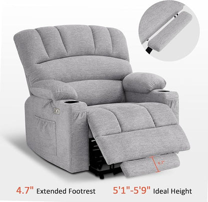 MCombo Power Lift Recliner Chair for Elderly, Lift Chair with Heat and Massage, Extra Wide Lift Recliner for Big People, Fabric R7096 (Medium-Wide, Grey)