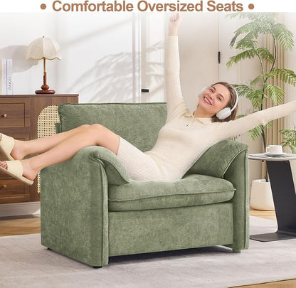 Oversized Accent Chair for Living Room, 41.73" Large Modern Armchair with Deep Seat, Mid-Century Comfy Reading Chair with Padded Arms, Chenille Single Sofa Chairs for Bedroom, Green