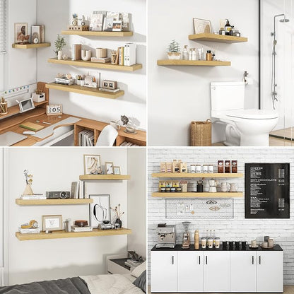 RICHFOCUS 72Inch Floating Shelves for Wall 2 Pack Shelves for Bedroom|Kitchen|Bathroom Wall Mounted Rustic Wood Floating Shelf with Invisible Brackets for Books|Storage|Decor, Oak