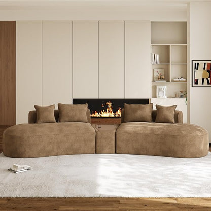 153.3" Oversized Curved Sectional Sofa, Luxury Chenille Cloud Couch for Living Room, Large Modern Modular Deep Seat Sofa with Movable Coffee Table & USB, No Assembly Needed, Brown