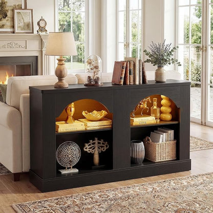 Unikito Entryway Table with LED Lights, 47" Farmhouse Console Table with Adjustable Shelves, Sofa Table Behind Couch, Sideboard Buffet Storage Cabinet for Entrance/Hallway/Living Room,Black