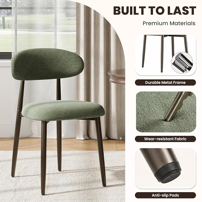 MALOL Dining Chairs Set of 4, Upholstered Kitchen & Dining Room Chairs with Curved Back and Bronze Metal Legs, Comfortable Modern Dining Side Chairs for Dining Room, Kitchen, Green