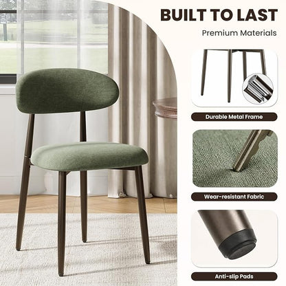 MALOL Dining Chairs Set of 2, Upholstered Kitchen & Dining Room Chairs with Curved Back and Bronze Metal Legs, Comfortable Modern Dining Side Chairs for Dining Room, Kitchen, Green