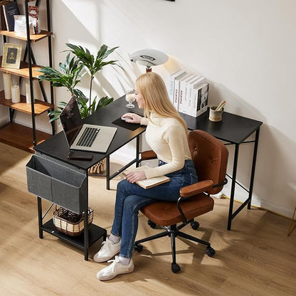 Sweetcrispy L Shaped Desk - Computer Gaming Desk Corner Desk | PC Table Organizer with CPU Stand Side Bag for Home Office Dorm Sturdy, Writing Workstation, Black, 50-Inch