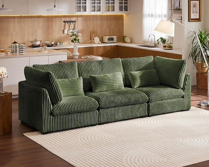 115" Oversized Corduroy Couch Modular Sectional Sofa, Washable Cloud Couch Sectional, 3 Seater Sectional Couches for Living Room, Fully Cover Removable, Basic 3 Seater, Corduroy, Green