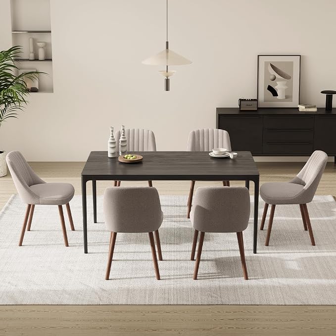 MALOL Upholstered Dining Chairs Set of 6, Modern Fabric Kitchen Chairs with Back, Wood Legs for Kitchen Dining Room Restaurant, Taupe