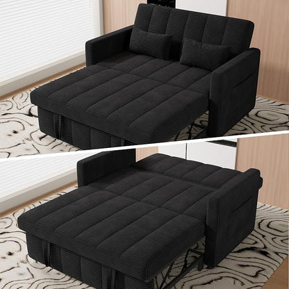 Nebuaegis Sleeper Sofa Bed,3-in-1 Convertible Pull Out Couch with Adjustable Backrest for Living Room,Loveseat Sofa Bed with Side Pockets,Easy Assembly,Black,1 PCS