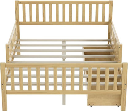 Bellemave Kids Full Size Bed Frame with Storage Drawers,Wood Full Bed Frames for Kids,Full Bed Frame with Headboard and Footboard for Boys Girls,No Box Spring Needed,Natural