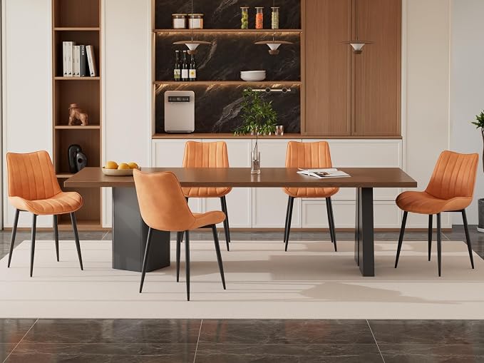 VECELO Dining Chairs Set of 6, Velvet Fabric & Metal Frame, Mordern Style for Kitchen, Living Room,Offcie, Brown