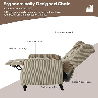 Wingback Recliner Chair with Massage and Heat, Tufted PU Leather Push Back Arm Chair for Living Room Vintage Recliner Chair with Remote Control, Padded Cushion, Backrest