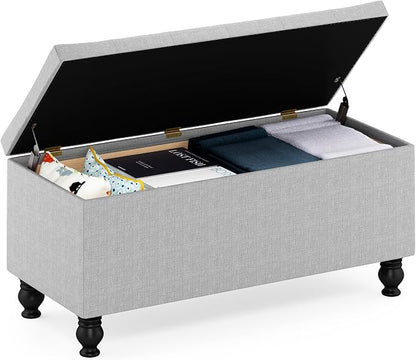 Furinno Laval Button Tufted Storage Ottoman Bench, with Safety Hinged Soft Closed Seat, for Entryway, Bedroom, Living Room, Glacier