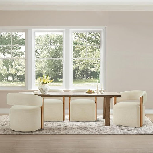 KISLOT Upholstered Dining Chairs Set of 4, Barrel Modern Dining Room Chairs with Casters, Kitchen Side Wooden Armchair with Fabric Cushion Seat for Bedroom, Livingroom, Reading Room, Sand, 4 Boxs