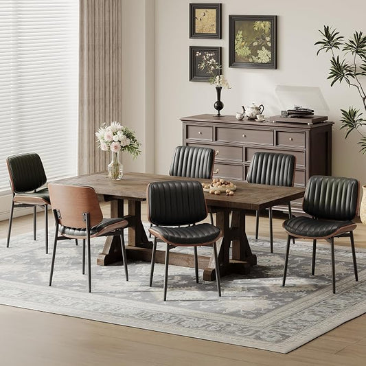 MALOL Leather Dining Chairs Set of 6, Modern Upholstered Dining Room Kitchen Chairs with Metal Legs and Wooden Back Support for Home Dining Room/Restaurant, Black