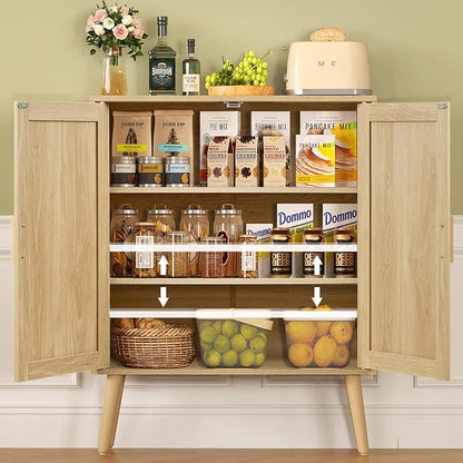 Iwell Storage Cabinet with 2 Shelves, Rattan Cabinet with 2 Doors, Sideboard Buffet Cabinets with Storage for Living Room, Dining Room, Entryway, Natural
