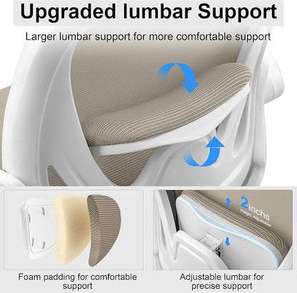 Drafting Chair Tall Office Chair with Flip-up Armrests, Adjustable Height, and Enhanced Lumbar Support - Ergonomic Rolling Stool, Back Support, and Adjustable Foot Rest Ring for Standing Desk Khaki