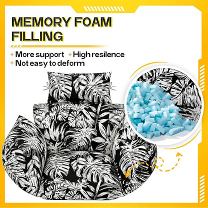 MAGIC ELEPHANT Egg Chair Cushion, Memory Foam Indoor Outdoor Hanging Egg Chair Cushion Replacement, Patio Basket Swing Cushion with Headrest (Black Monstera)