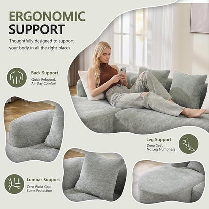 Modular Sectional Boneless Couches, Cloud Sectional Couch with L-Shape Curved Chaise, Modern Comfy Chenille Sofa with Deep Seat for Living Room, Bedroom, No Assembly Required (GreenB)