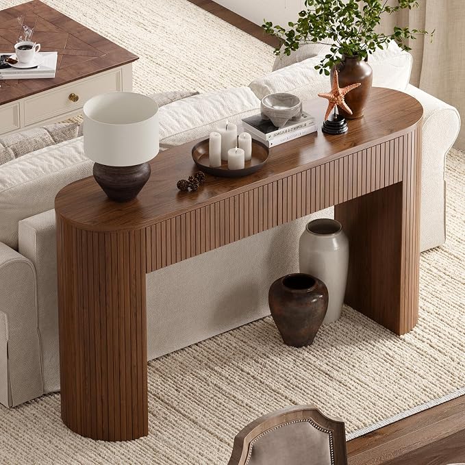 ONBRILL 55 Inch Console Table with 2 Drawers, Entryway Tables with Storage, Sofa Table Behind The Couch, Hallway Tables, Walnut