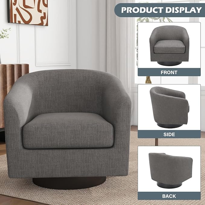 Swivel Barrel Accent Chairs Set of 4, Fabric Upholstered Armchair Modern Round Club Arm Chair for Living Room, Comfy Single Sofa Seating Bedroom Side Reading Seat for Home Office - Gray