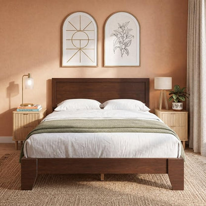 Giantex Queen Size Wooden Bed Frame with Headboard, Wood Slat Support | Modern Platform Bed with Heavy Duty Mattress Foundation, Under-Bed Storage, No Box Spring Needed, Easy Assembly (Walnut)
