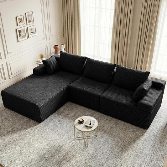 Lifelink 108" Boneless Couch L-Shaped - Modular Sectional Couches for Living Room Cloud Sofa with Deep Seat High Back Oversized Left Facing Chaise No Assembly Required