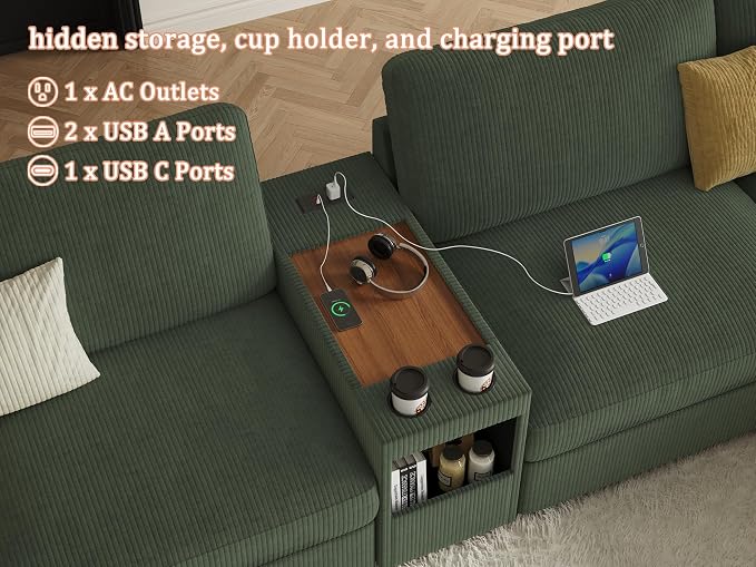 EASE MOOSE Oversized Sectional Modular Sofa, Extra Large v Shape Sectional Couch, Deep Seat Modular Cloud Couch,Removable Cover,Green
